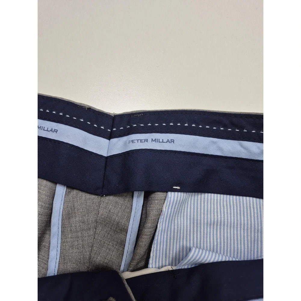 Peter Millar Dress Pants Mens 38x31 Gray Virgin Wool Stretch Flat Front FLAW